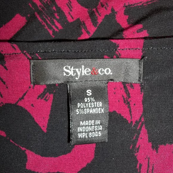 Style & Co . Womens Top Blouse Size Small V-Neck Cross Over Ruched Black Pink - Picture 5 of 6